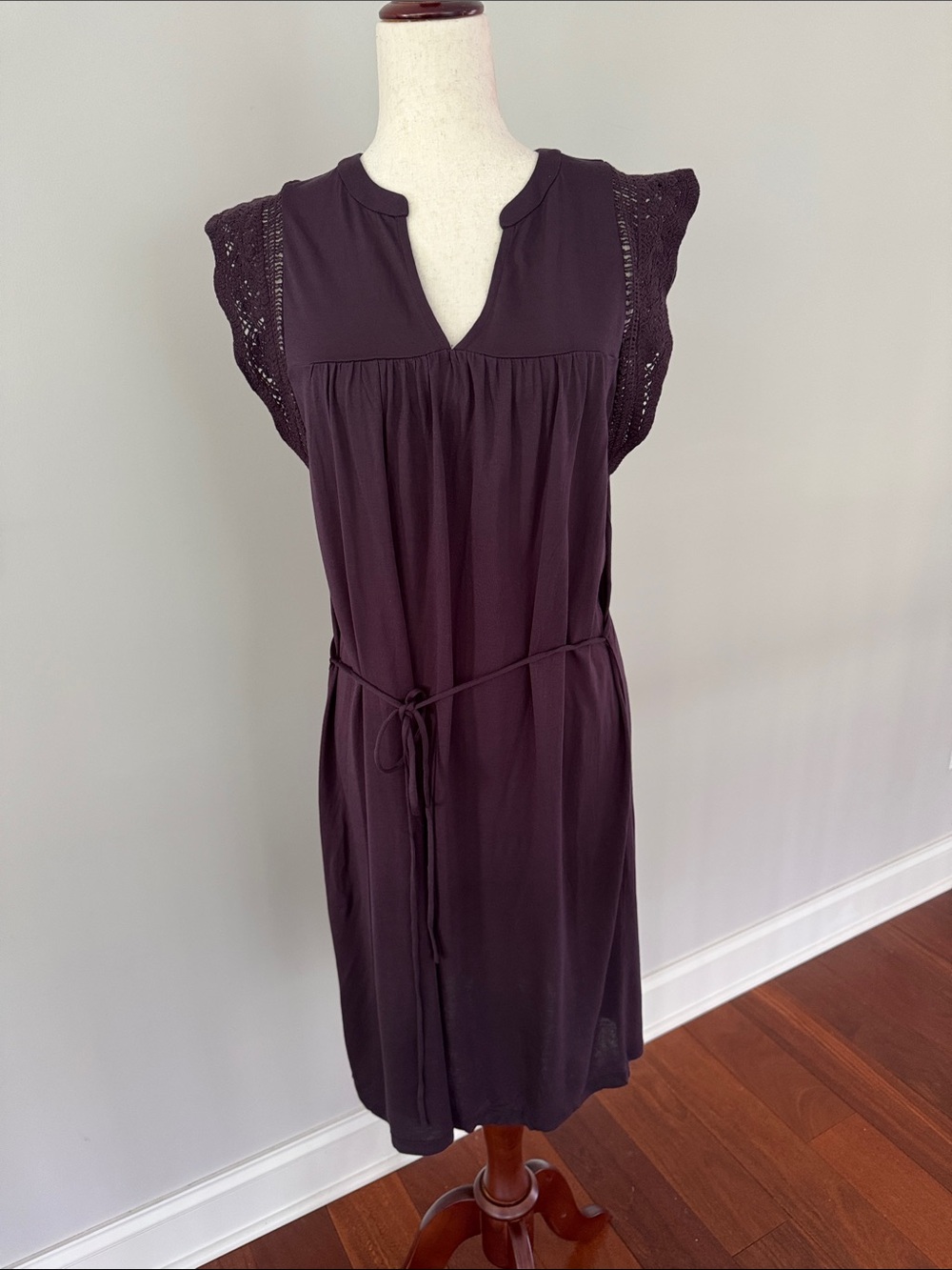 LOFT Plum Crochet-Trim Sleeveless Midi Dress